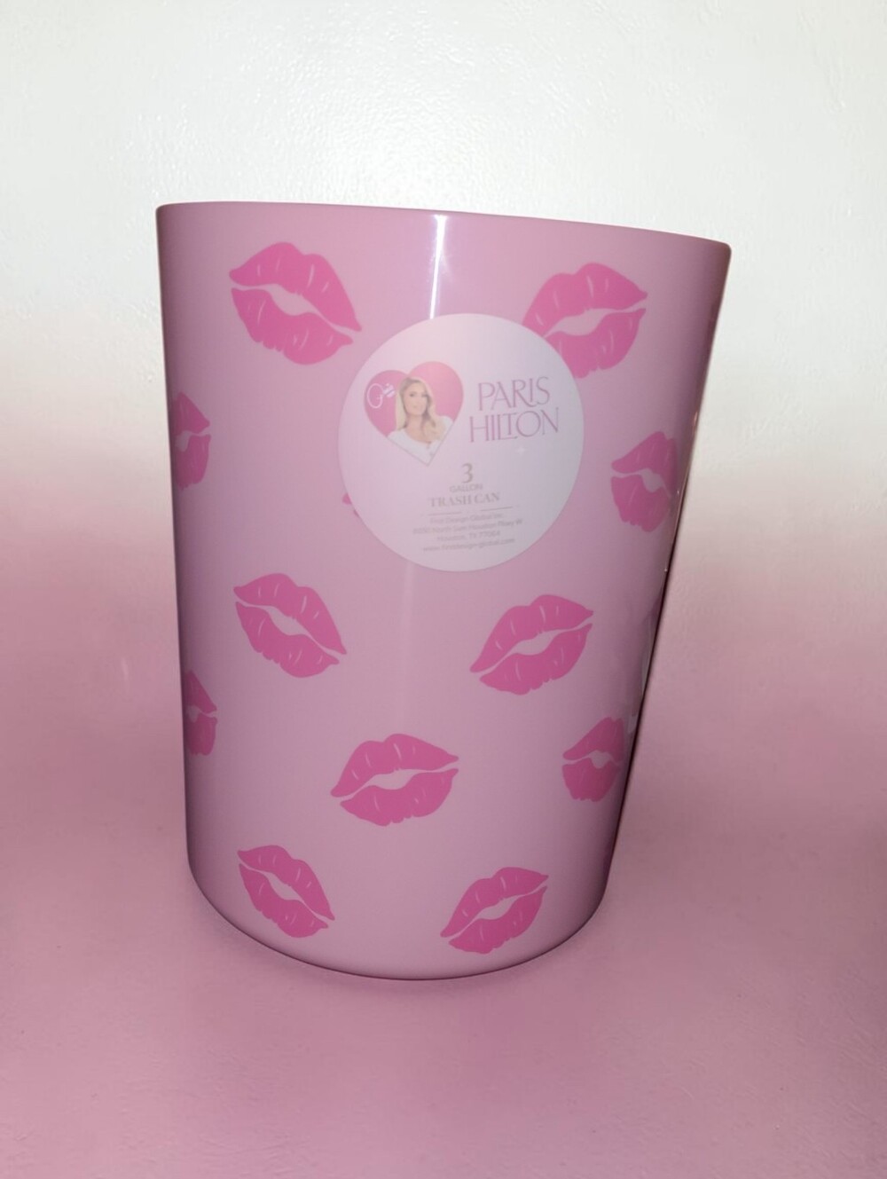 Paris Hilton Pink Lip-Print Waste Bin with Hot Pink Accents